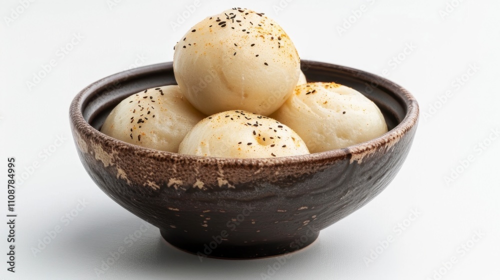 Bowl of steamed buns, isolate on white background, symbolizing abundance in New Year, Bowl of steamed buns, isolate on white background, symbolizing abundance in New Year,