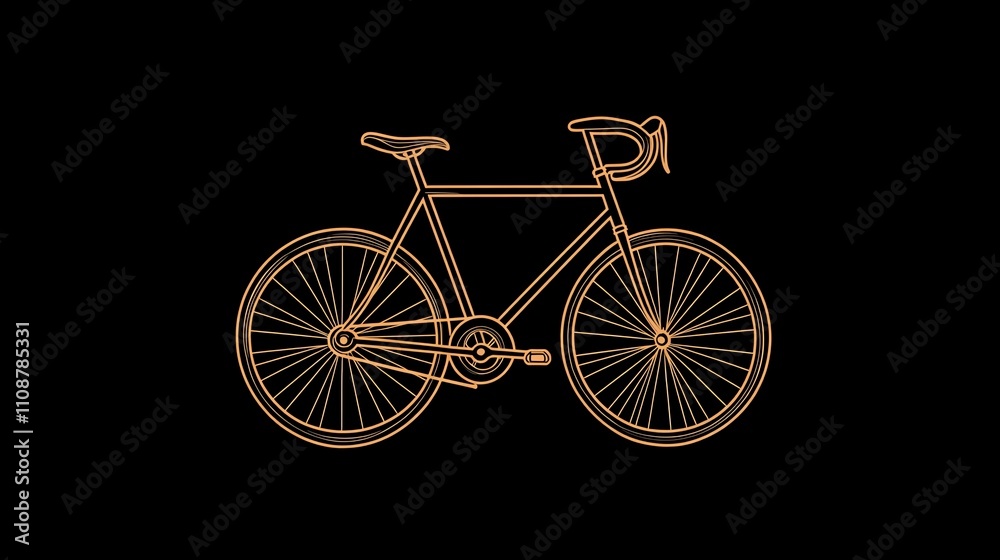 Fototapeta premium Minimalist line drawing of a bicycle in orange on a black background.