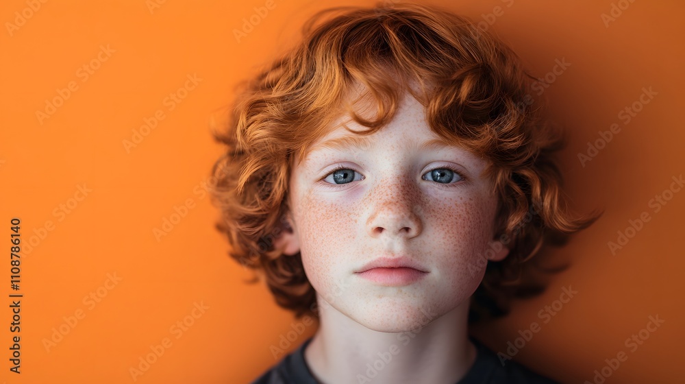 Red-haired boy on orange background. Photo showing rutilism. Red-haired boy on orange background. Photo showing rutilism.
