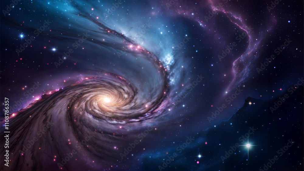 Vibrant spiral galaxy with pink and blue cosmic hues Vibrant spiral galaxy with pink and blue cosmic hues