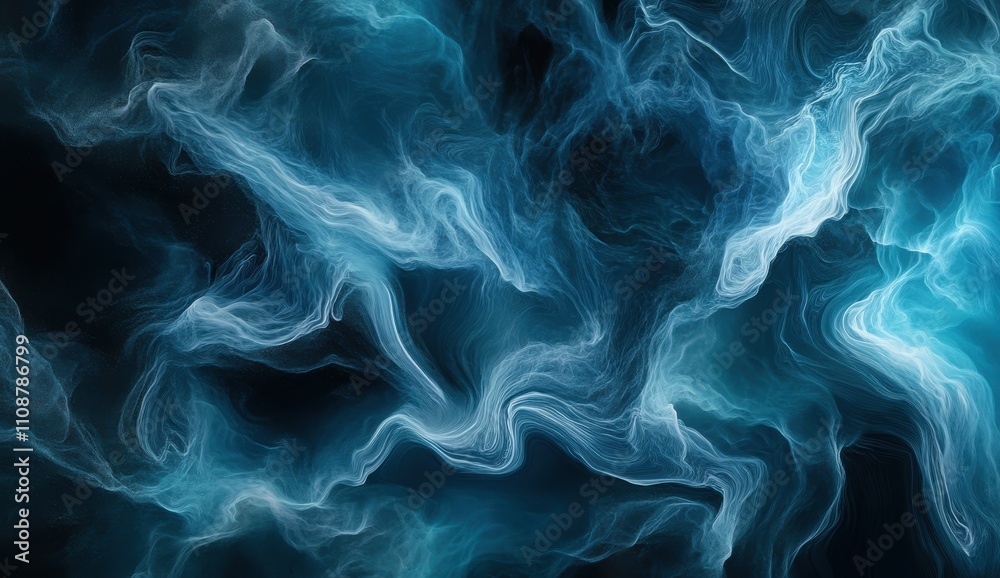 Fototapeta premium Ethereal Blue Smoke on Black Background Creating a Mystical and Dreamlike Atmosphere with Flowing Patterns and Vibrant Swirls Ideal for Abstract Art and Design Projects