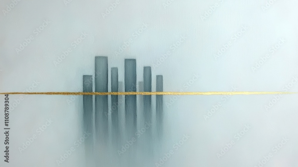 Obraz premium Serene Cityscape Abstract Gold Line Minimalist Painting