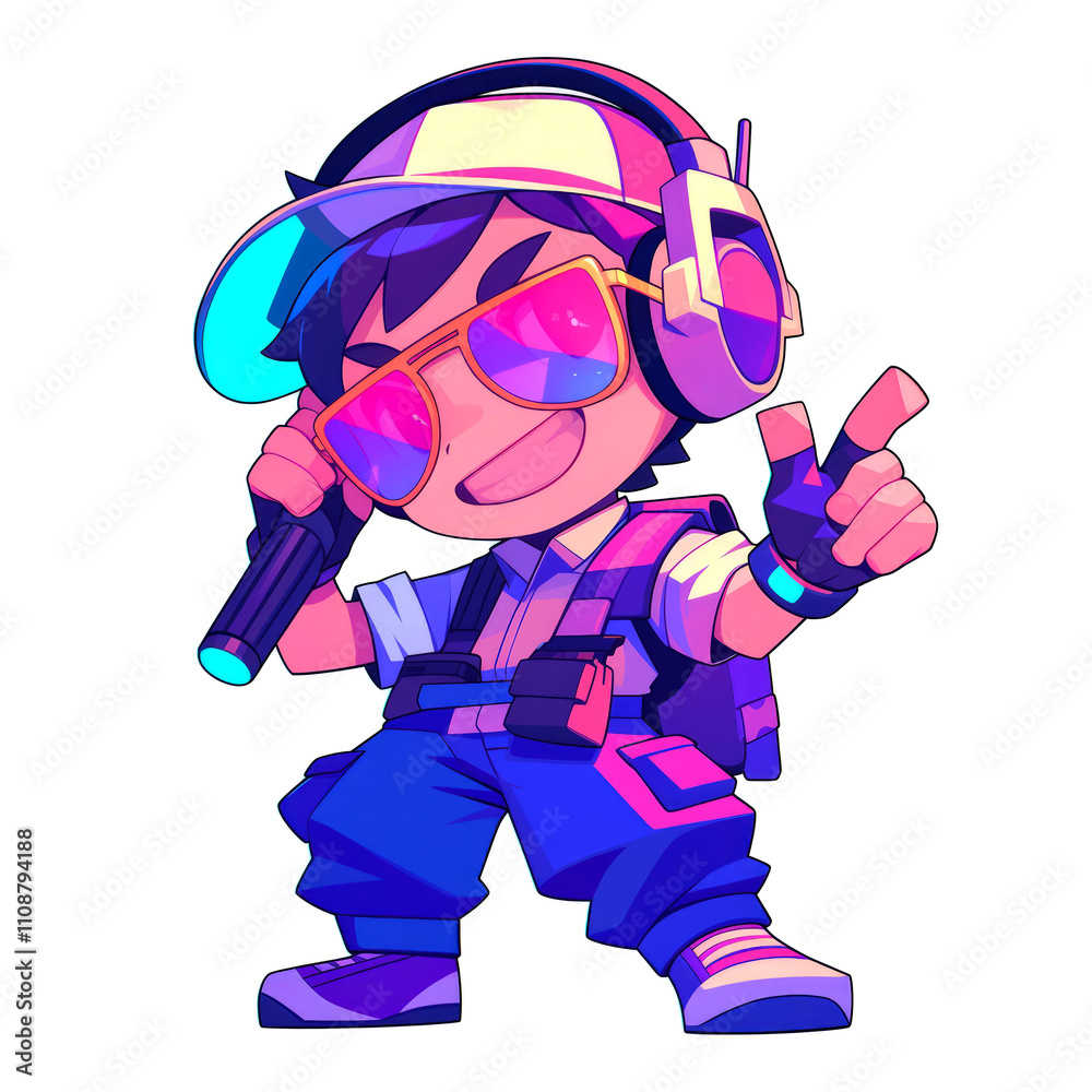 Cool cartoon boy with headphones and mic. Cool cartoon boy with headphones and mic.