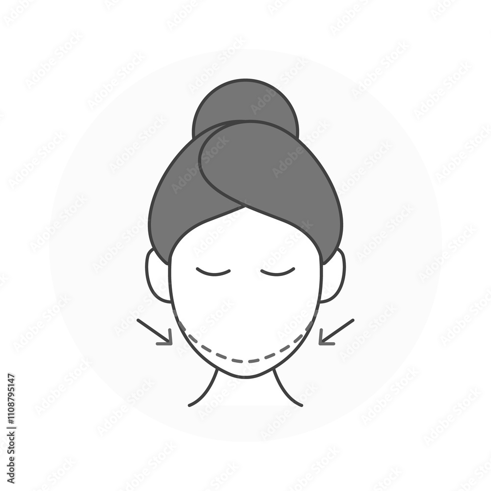 Obraz premium Double Chin Icon – Face with Arrows Representing Chin Contouring and Fat Reduction Transparent PNG