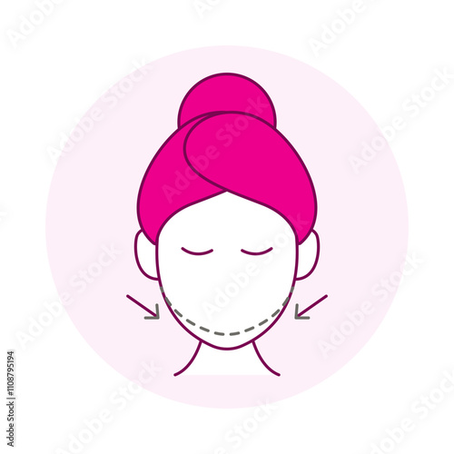 Double Chin Icon – Face with Arrows Representing Chin Contouring and Fat Reduction