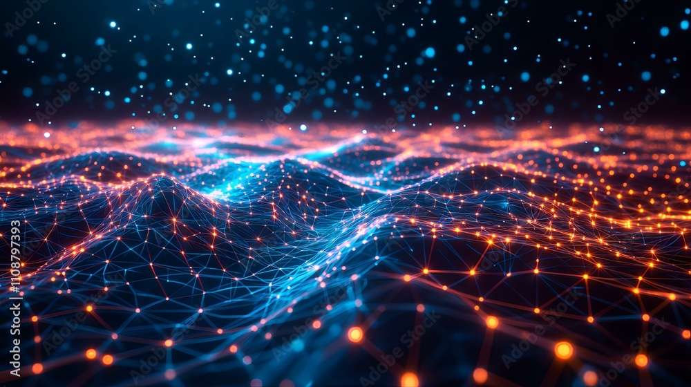 Obraz premium Abstract Digital Landscape: Network Connections and Data Flow