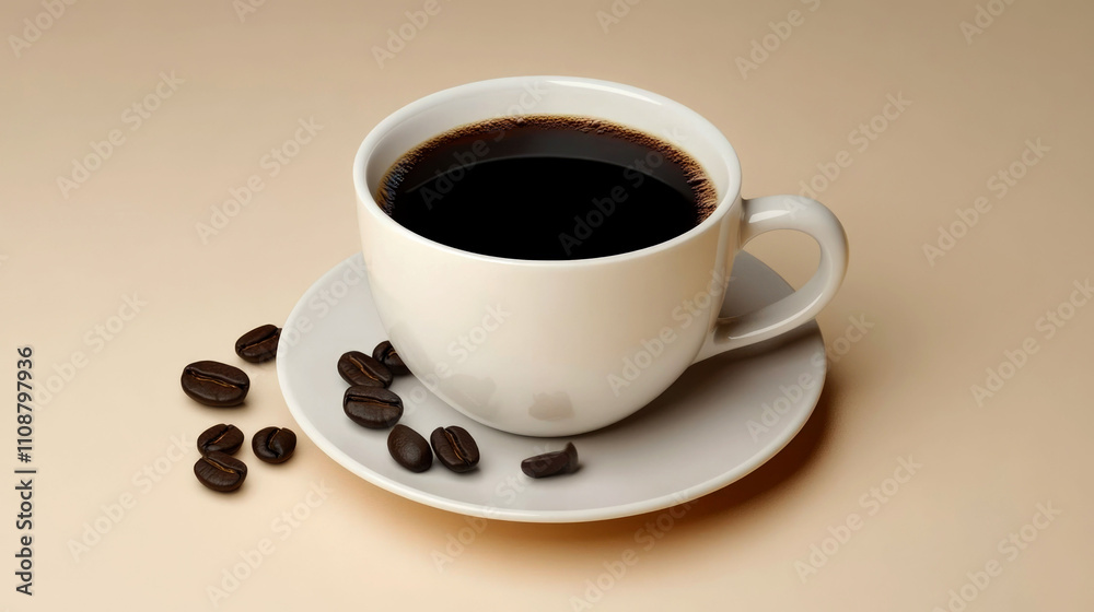 Fototapeta premium Cup of black coffee and beans.