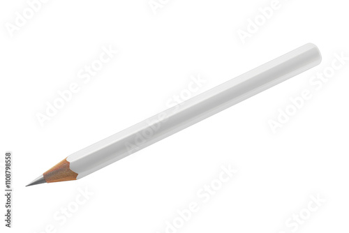 Simple white pencil lying horizontally on a flat surface with a sharpened tip, ready for writing or drawing