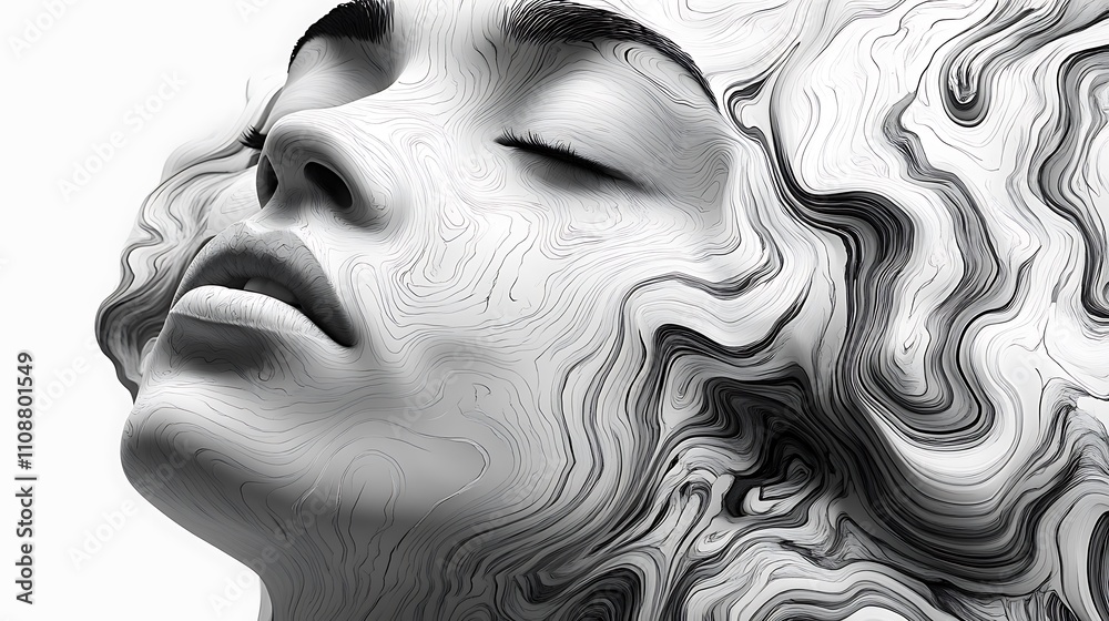 Fototapeta premium Monochrome face dissolving into vibrant swirling patterns of surreal abstract imagery showcasing duality
