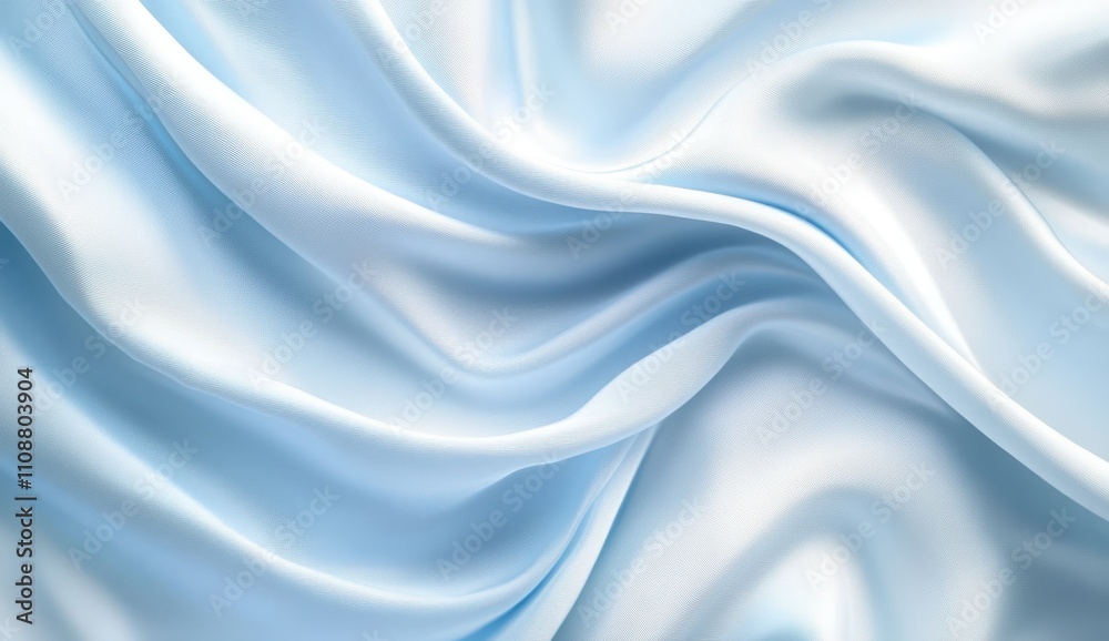 Fototapeta premium Soft Blue Silk Fabric Draped Elegantly, Showcasing Smooth Textures and Subtle Shading, Ideal for Backgrounds, Textile Design, or Fashion Themes