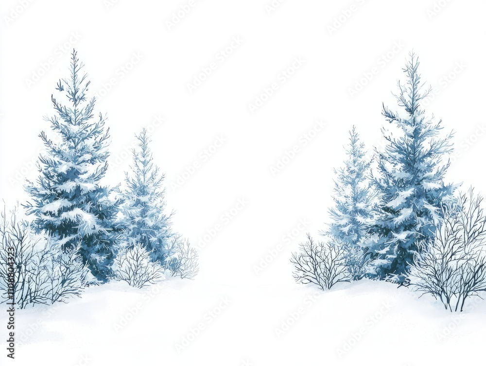 Obraz premium Enchanting Watercolor Winter Wonderland - Snow-Covered Trees and Festive Christmas Scene on Isolated Background