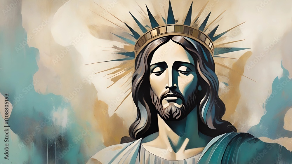 Obraz premium Abstract paint art portrait of Jesus Christ face wearing king's crown
