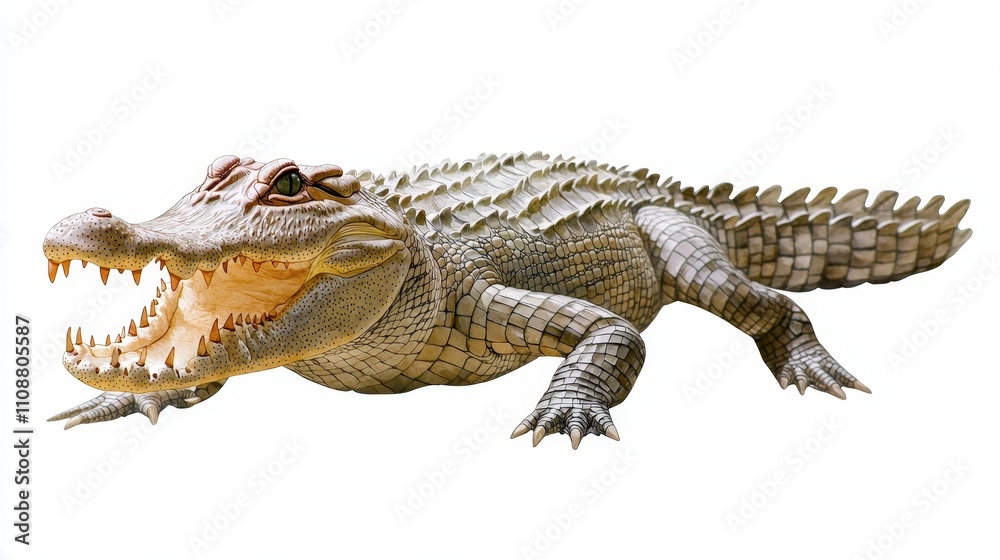Fototapeta premium Powerful Alligator Watercolor Crocodile Illustration Tropical Reptile Wildlife Art Re