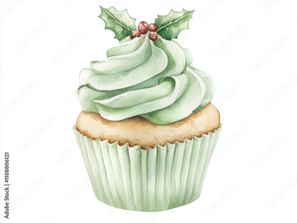 Festive Watercolor Holiday Cupcakes with Intricate Icing Designs on Isolated White Background Festive Watercolor Holiday Cupcakes with Intricate Icing Designs on Isolated White Background