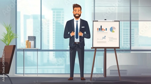 a man in a suit standing in front of a whiteboard
