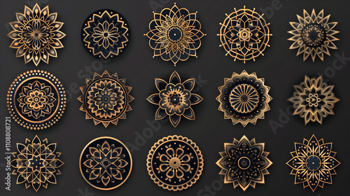 Gold mandala design set  luxury ornate transparent background