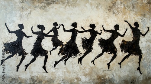 a painting of a group of women dancing