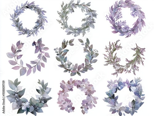 Festive Watercolor Christmas Wreaths - Intricate Foliage & Decorative Elements on Isolated White Background, Symbolizing Holiday Spirit | Ultra-Detailed Artwork