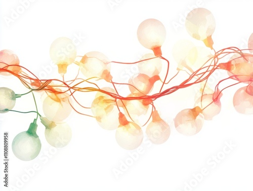 Festive Watercolor Christmas Lights Illuminating Holiday Cheer | Ultra-Detailed Hand-Drawn Artwork on Isolated White Background