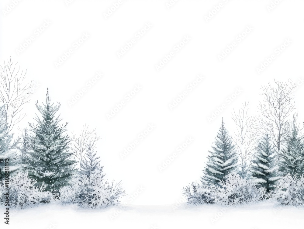 Obraz premium Enchanting Watercolor Snowy Landscapes - Winter Christmas Artwork on Isolated White Background | Ultra-Detailed Holiday Trees Painting