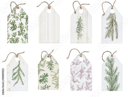 Exquisite Watercolor Christmas Gift Tags with Intricate Patterns and Vibrant Colors on Isolated White Background, Reflecting the Joy of Personalized Holiday Gifting, Ultra-Detailed Artwork