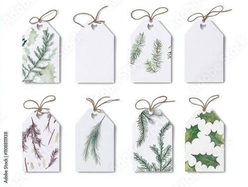Festive Watercolor Christmas Gift Tags with Intricate Patterns for Holiday Gifting | Ultra-Detailed Hand-Drawn Artwork on Isolated White Background