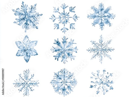 Festive Christmas Snowflakes - Exquisite Watercolor Artwork Celebrating Winter Beauty | Isolated on White Background, Ultra-Detailed Illustration