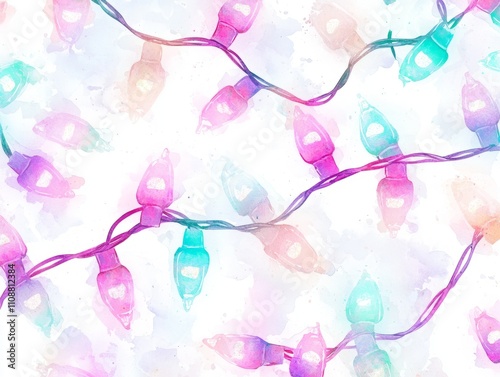 Festive Watercolor Christmas Lights - Vibrant Hand-Drawn Designs for Holiday Celebrations | Ultra-Detailed Illustration on White | Festive Atmosphere