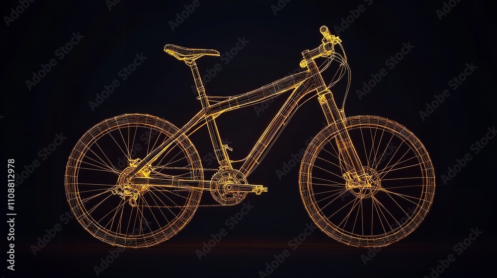 Fototapeta premium Bicycle - Low Poly Wireframe Illustration of Mountain Bike