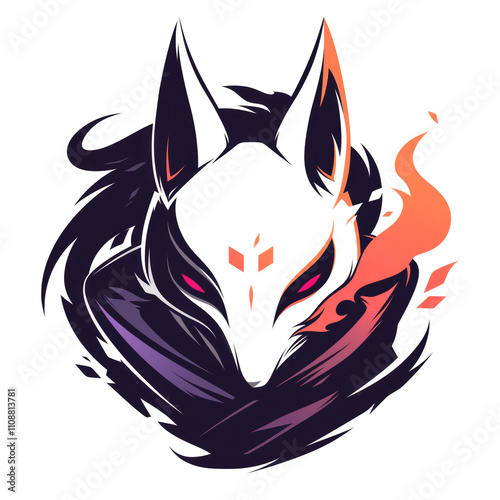 Fiery fox mask, stylized illustration.