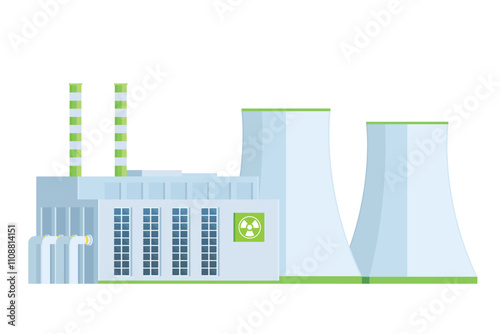 green nuclear power plant building flat design vector illustration