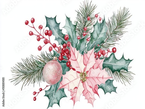 Holiday Joy in Elegant Watercolor - Festive Christmas Artwork with Intricate Details on Isolated White Background | Ultra-Detailed Illustration Capturing Warmth and Excitement
