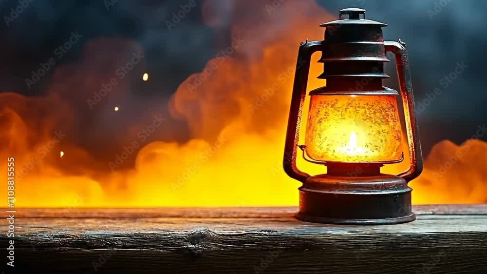 Antique kerosene lamp casts a warm glow from the fireplace, a vintage centerpiece for holiday celebration