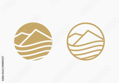 Vector logo line art mountain scenery minimalist illustration design, adventure mountain symbol design.