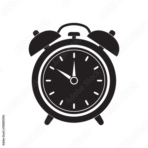 Alarm clock silhouette vector, black and white silhouette, vector and illustration isolated on white background