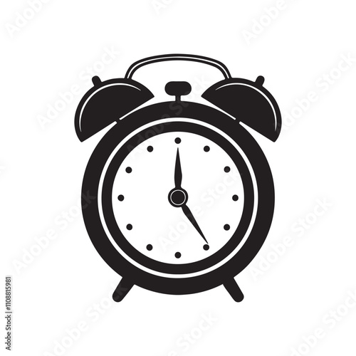 Alarm clock silhouette vector, black and white silhouette, vector and illustration isolated on white background