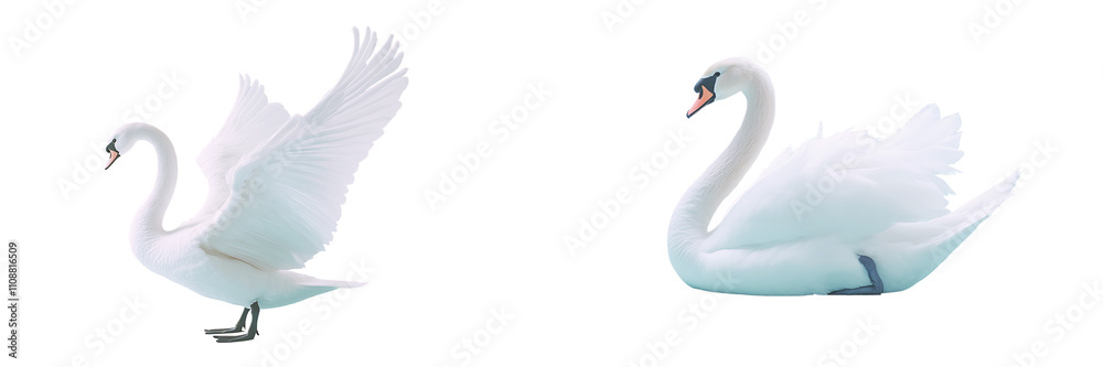 Fototapeta premium Set of a swan, isolated on a transparent background.