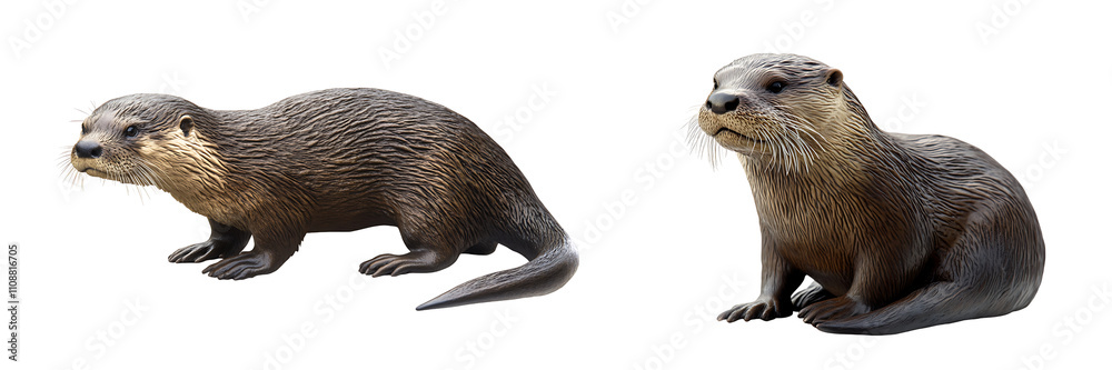 Set of an otter, isolated on a transparent background. Set of an otter, isolated on a transparent background.