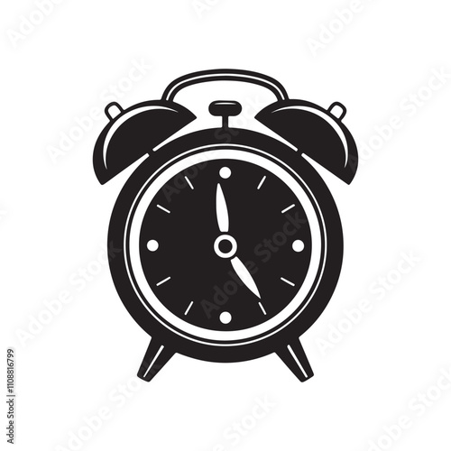 Alarm clock silhouette vector, black and white silhouette, vector and illustration isolated on white background