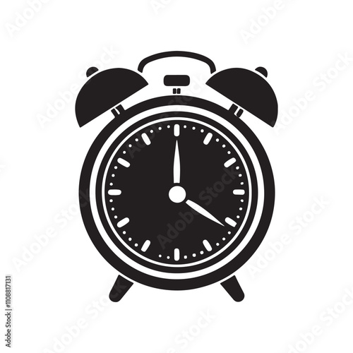 Alarm clock silhouette vector, black and white silhouette, vector and illustration isolated on white background