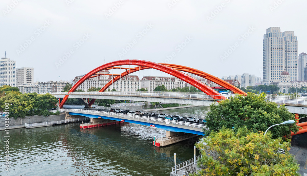 Obraz premium Aerial view of Tianjin Diamond Bridge building