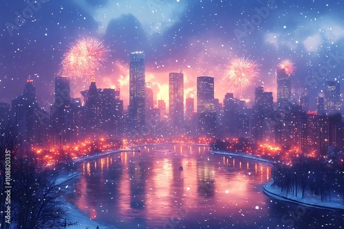 A City Skyline Illuminated by Fireworks

 photo
