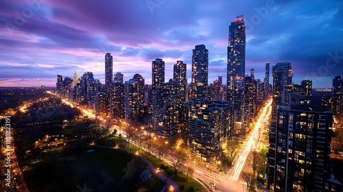 Wallpaper Mural Night City Skyline  Illuminated Skyscrapers  Urban Landscape  Twilight Torontodigital.ca