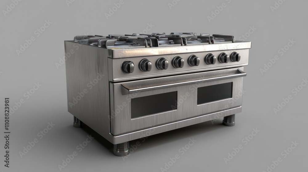 Obraz premium Stainless steel gas range with multiple burners and ovens