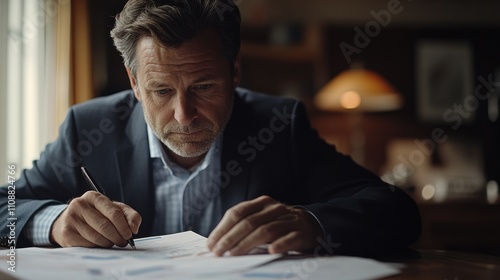 Focused Businessman Reviewing Documents