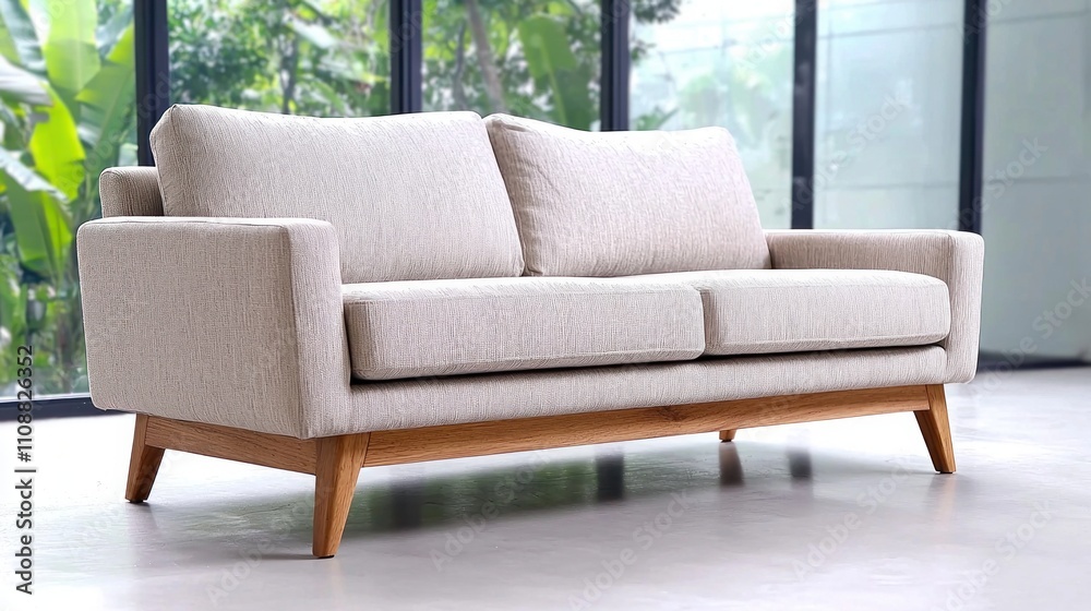 Fototapeta premium Modern Beige Sofa with Wooden Legs