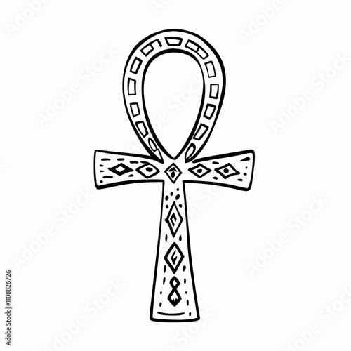 Hand Drawn Ankh Symbol Vector with Geometric Patterns in Minimalist Style