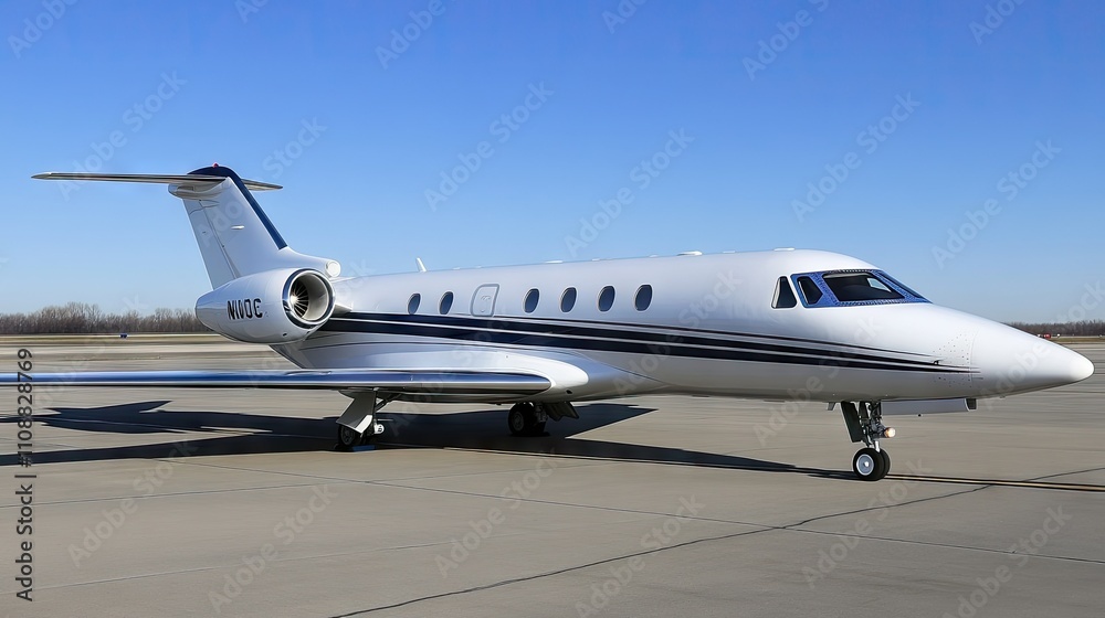 Private Jet Stationary on Runway in Clear Skies Private Jet Stationary on Runway in Clear Skies