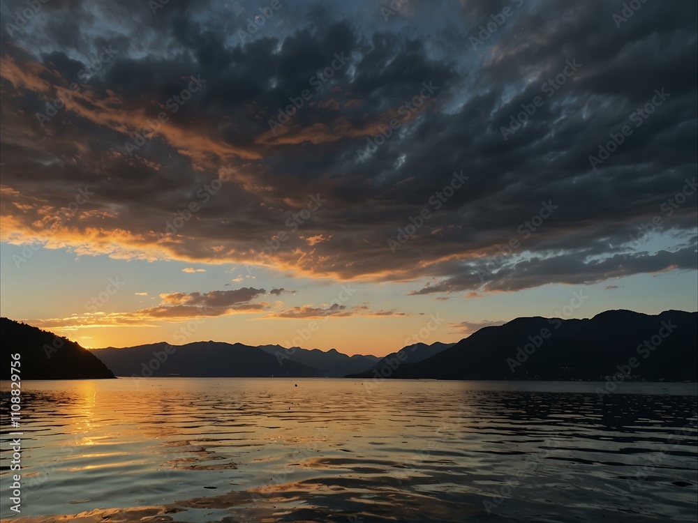 Obraz premium Scenic view of Lake Towada during sunset.