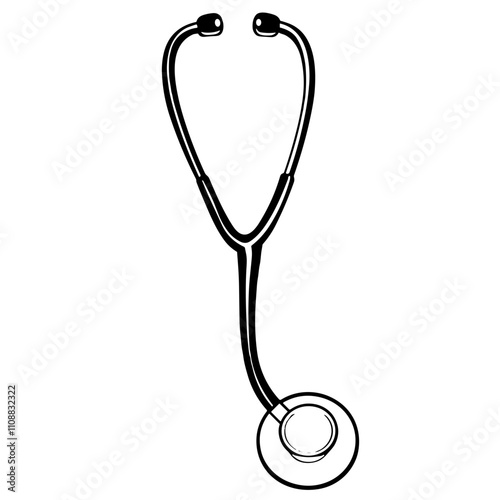 Professional Medical Stethoscope Line Drawing in Black and White for Healthcare